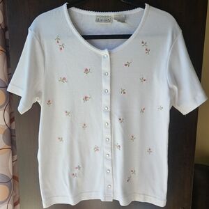 Vintage Basic Editions White Floral Cardigan With Snaps